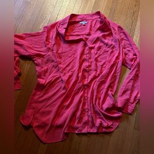 Pleoine Bright Coral Silky Button Down, Size 1X